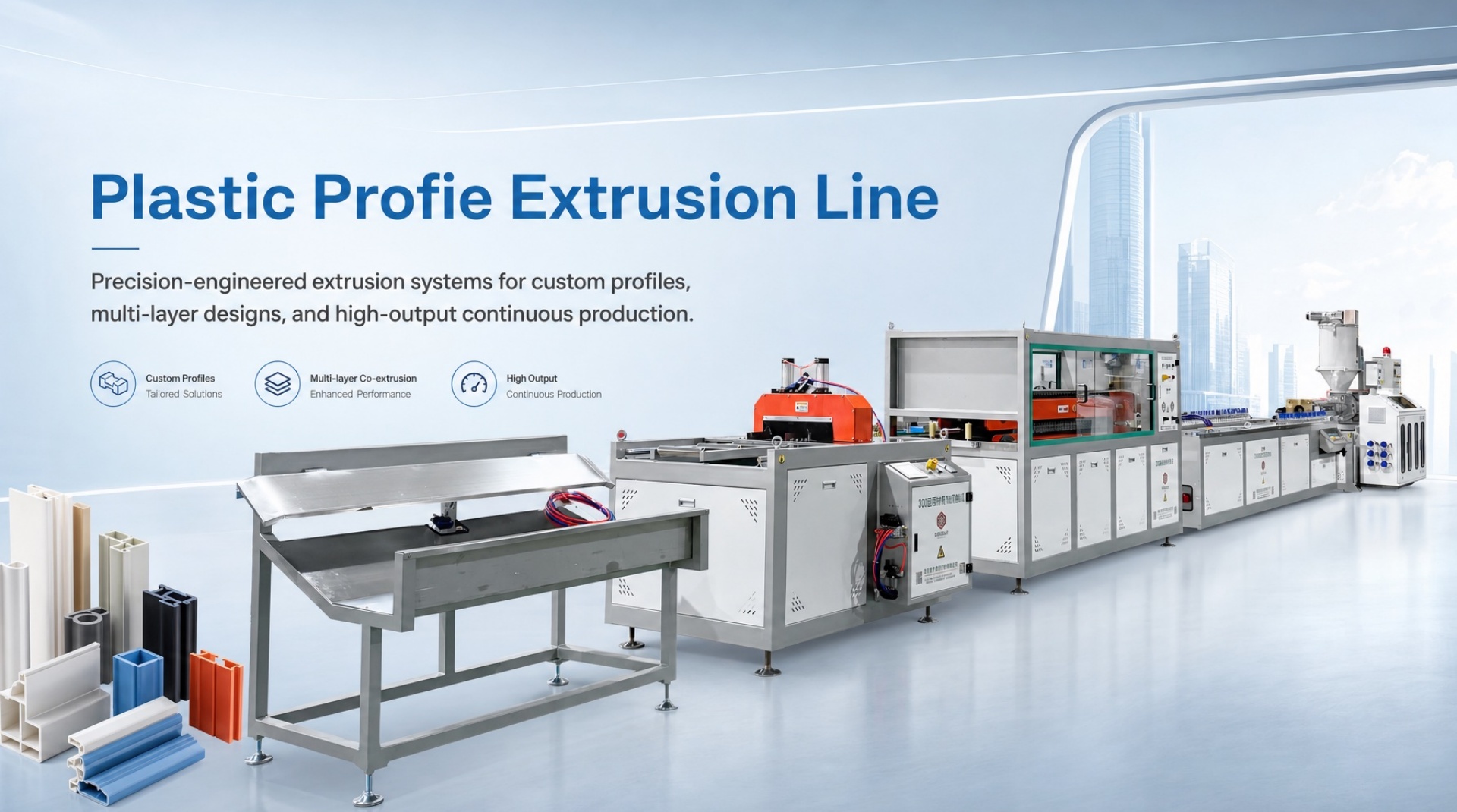 Plastic profile extrusion line (1)