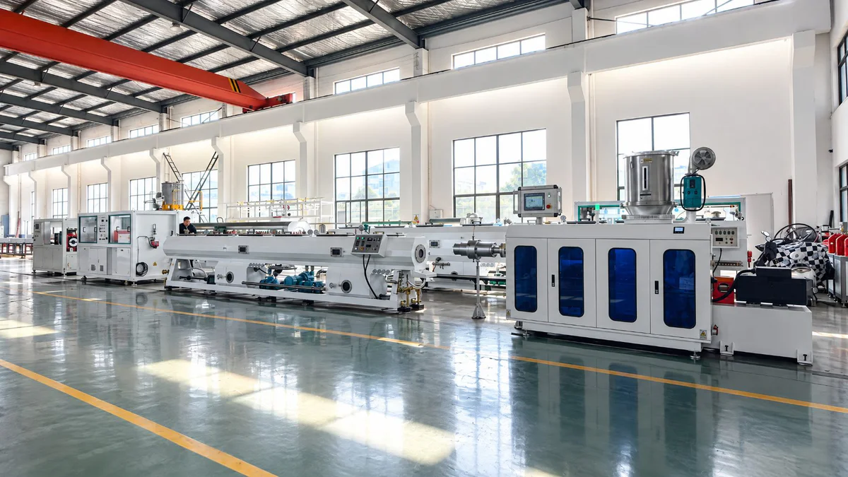 HDPE pipe leaving the die at a defined production rate