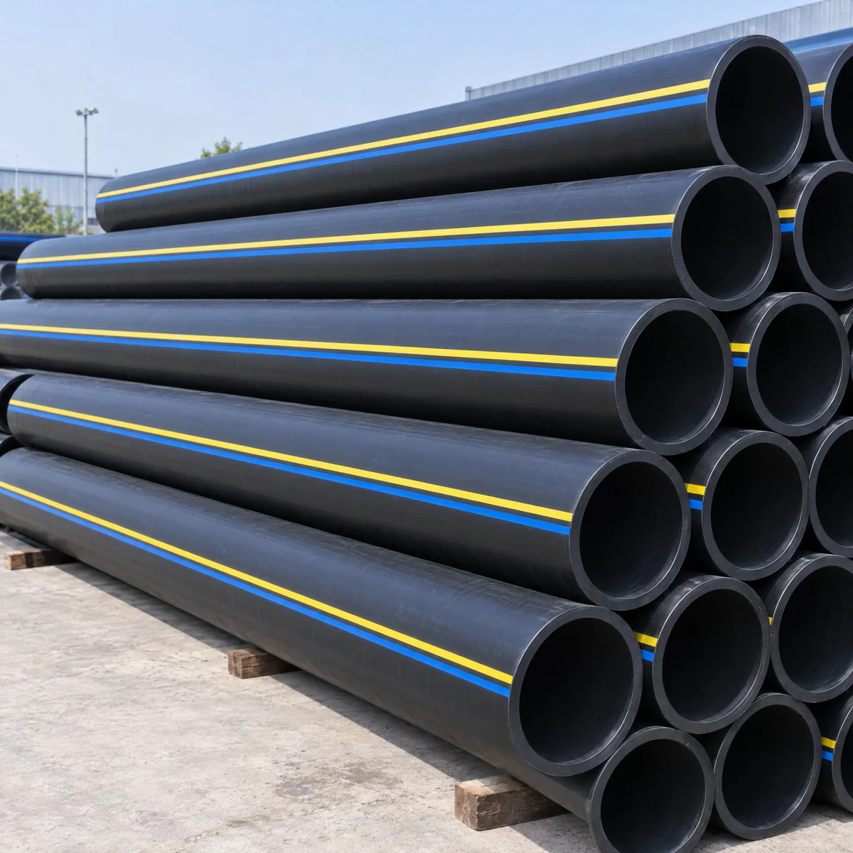 Plastic pipe with a custom coloured stripe produced to a buyer specification
