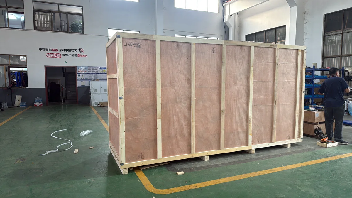 Pipe coiler packed and crated for export shipment
